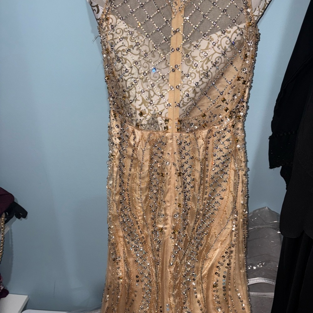 Elegant Gold Embellished Evening Dress
